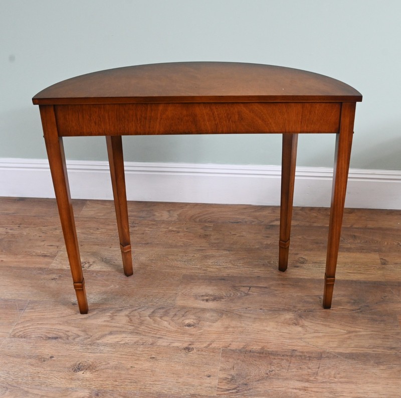 Pair Sheraton Console Tables Demi Lune Walnut Regency gallery