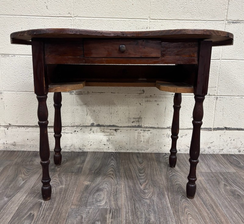 Antique American Primitive Rustic Kidney Shaped Writing Desk Console Table