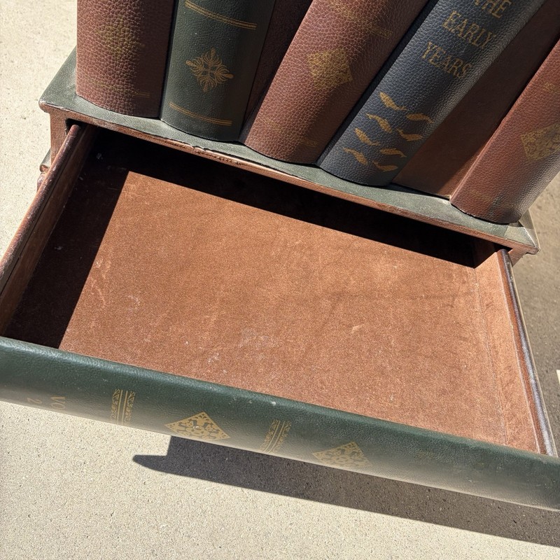 Vintage Regency Style Leather Faux Book Stack Side Table gallery