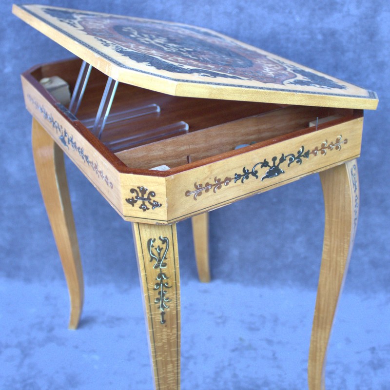 Antique italian Music Table Floral Marquetry Curved Legs Side Table gallery