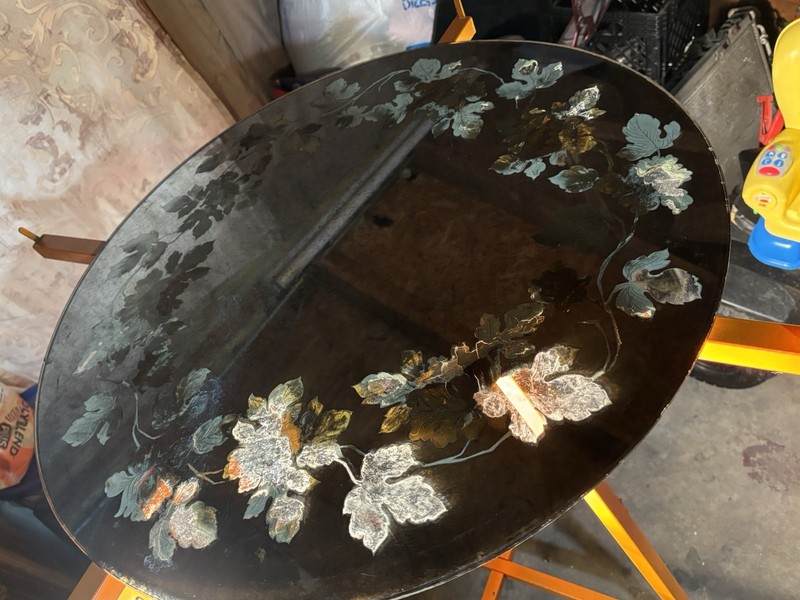 Antique Victorian Round Gold Coffee Table Floral Glass Top Wood Carvings gallery