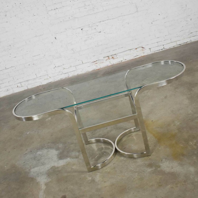 Mid-Century Modern Polished Chrome Oval Sofa or Console Table gallery
