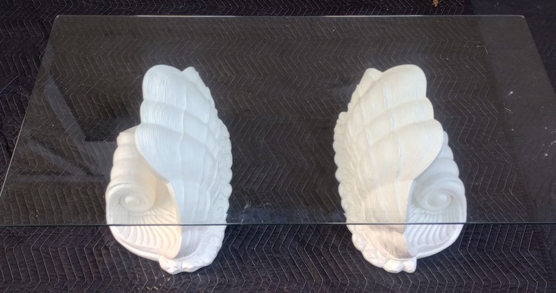 Vintage Mid Century Sea Shell Coffee Table Glass Top gallery