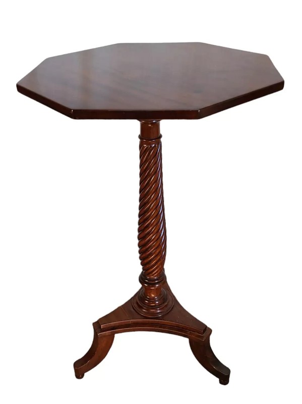 Antique Walnut Octagon Barley-Twist Tripod Base Candle-Fern-Stand Side Table