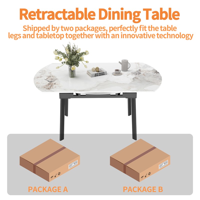 XXL Round Marble Dining Table & Leather Chair Extendable Restaurant Island Table gallery