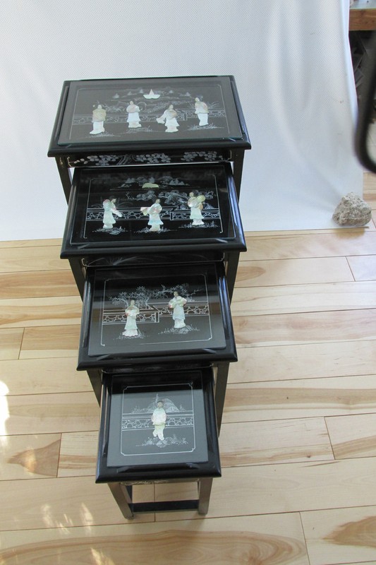 VINTAGE CHINESE NESTING/STACKING TABLES set of 4 MOTHER OF PEARL(1)