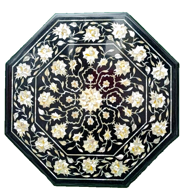 Luxury Marble Round Coffee Table Top Mother Of Pearl Inlay Stone With Floral Art