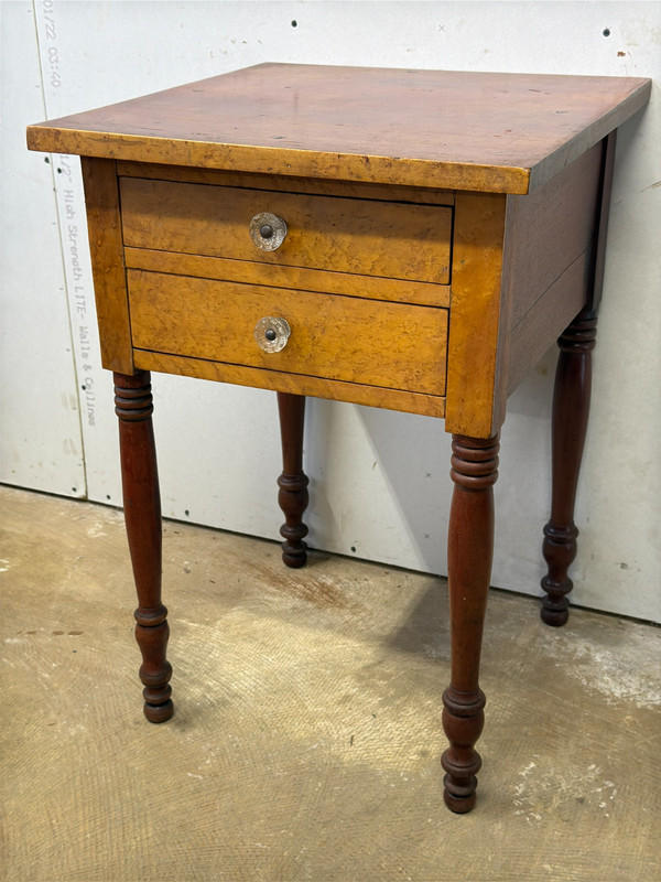 antique Birdseye maple & cherry red wash 2 drawer table stand Country Farm gallery