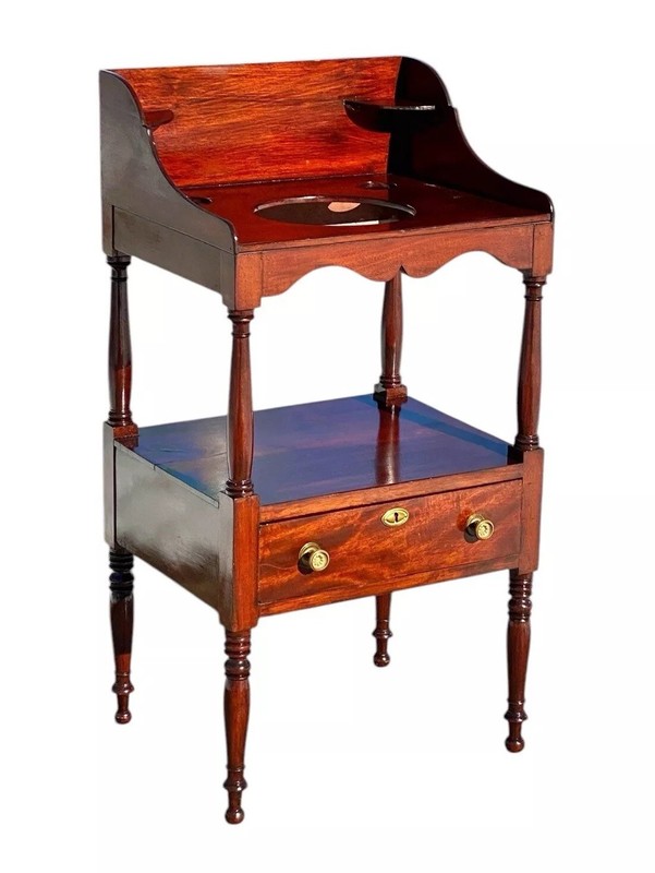 Antique Sheraton Mahogany Washstand / End Table with Drawer gallery