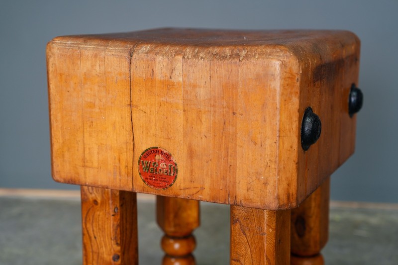 Antique Butcher Block Table Farmhouse Kitchen Island Stand Maple Vintage gallery