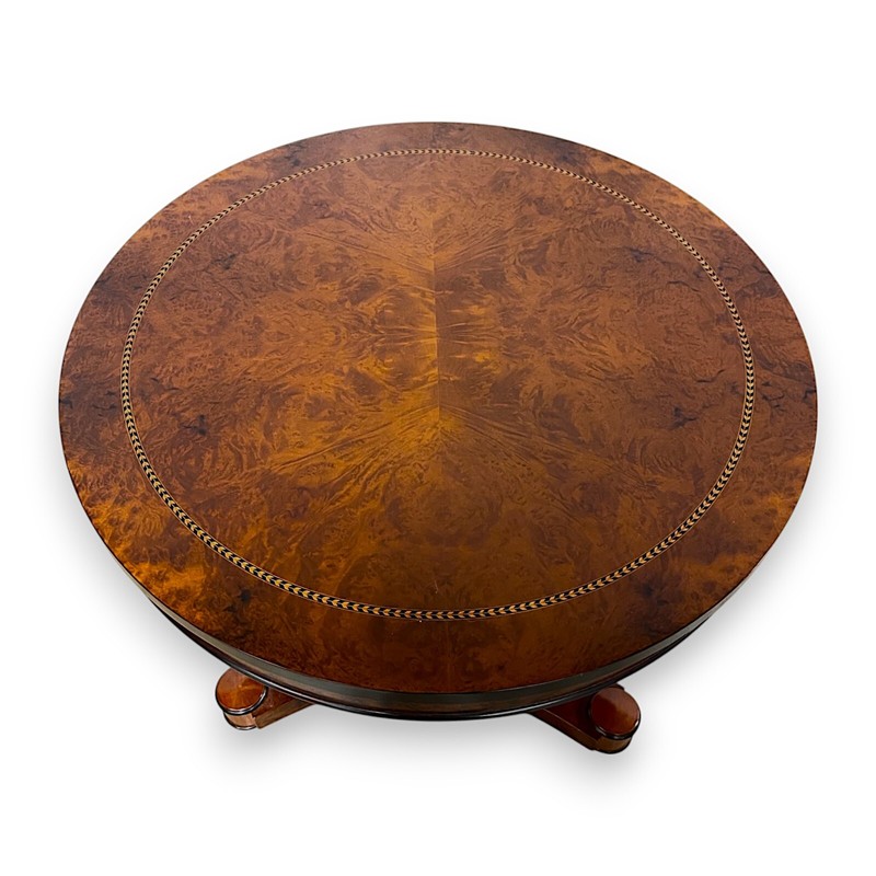 Regency Burl Walnut & Ebony Pedestal Center Table With Marquetry - Refinished gallery