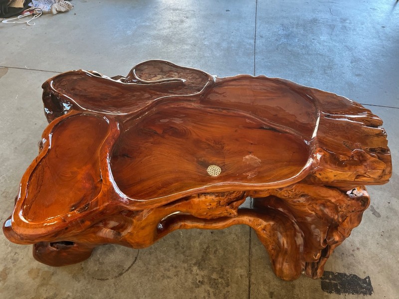 large ceremonial tea table with embedded rock gallery