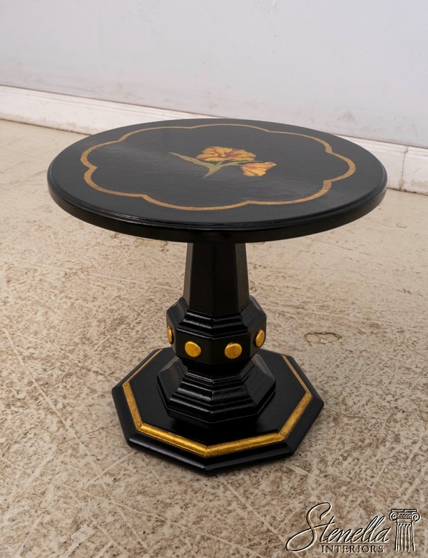 70373: Small Black & Gold Italian Style Floral Paint Decorated Pedestal Table gallery