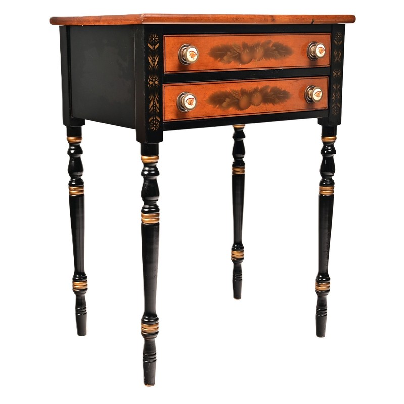 HITCHCOCK Original Vintage Signed Ebonized Stencil Gilt Carved Accent End Table gallery
