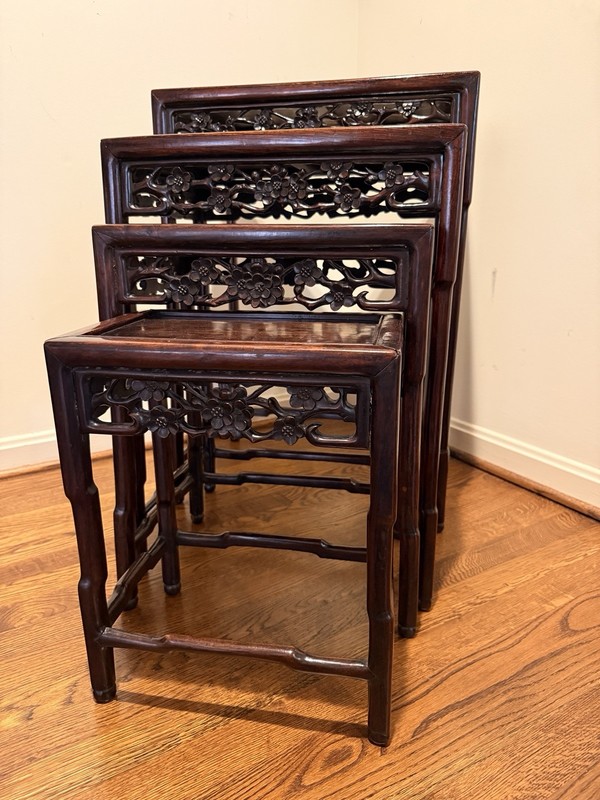 Vintage Chinese Rosewood Nesting Tables Set of 4 Hand Carved Quartetto gallery