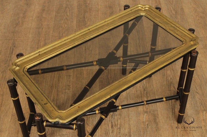 Asian Style Faux Bamboo X-Base Brass Tray Top Coffee Table gallery