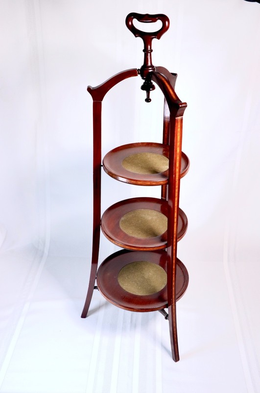 ANTIQUE VINTAGE ENGLISH MAHOGANY, 3 TIER Edwardian DISPLAY Cake Stand