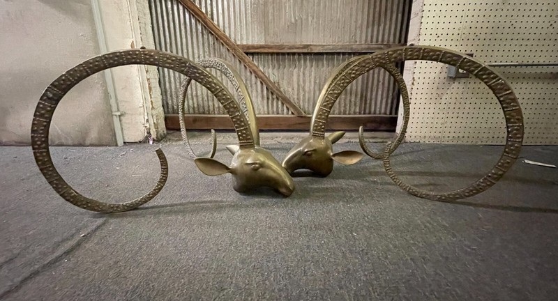 Brass Ibex Ram Head Coffee Table Bases - Mid Century - Made In Korea - Vintage gallery