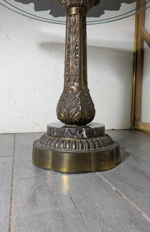 Vintage Hollywood Regency Neoclassical Brass Marble Gold Gilt Pedestal Table F73 gallery