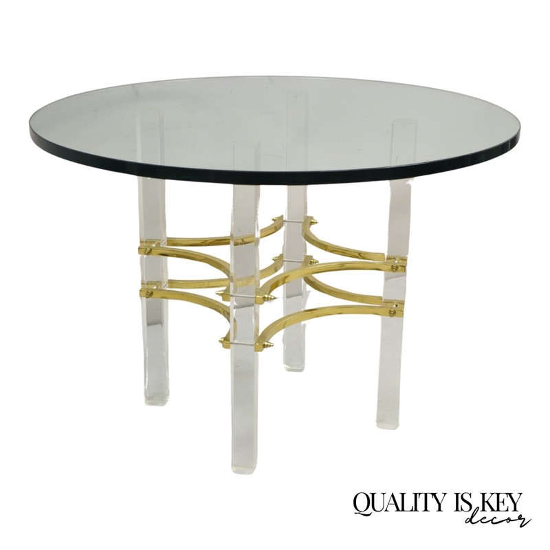 Mid Century Modern Charles Hollis Jones Style Lucite Brass Round Side Table