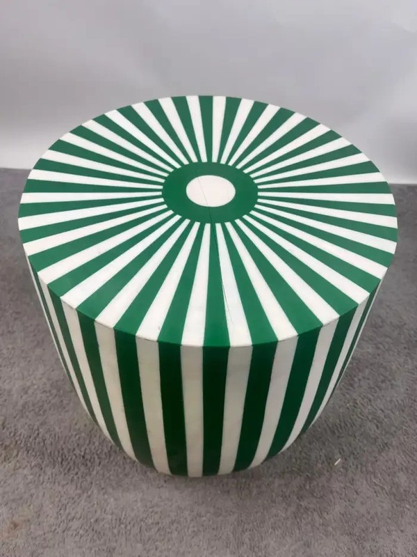 Art Deco Style Green & White Cylindrical Resin Side, End Table or Stool, a Pair gallery