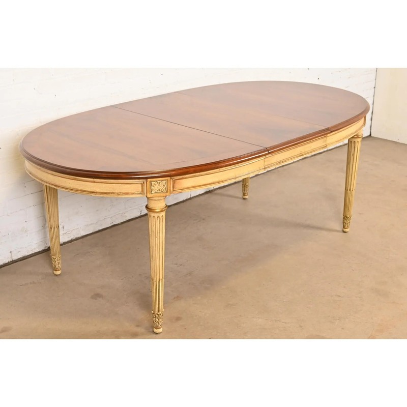 Karges French Regency Louis XVI Burled Walnut Extension Dining Table, Refinished gallery