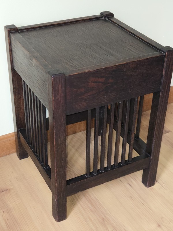 Antique Arts & Crafts / Mission Oak Stand, Side Table, plant, lamp Vtg original