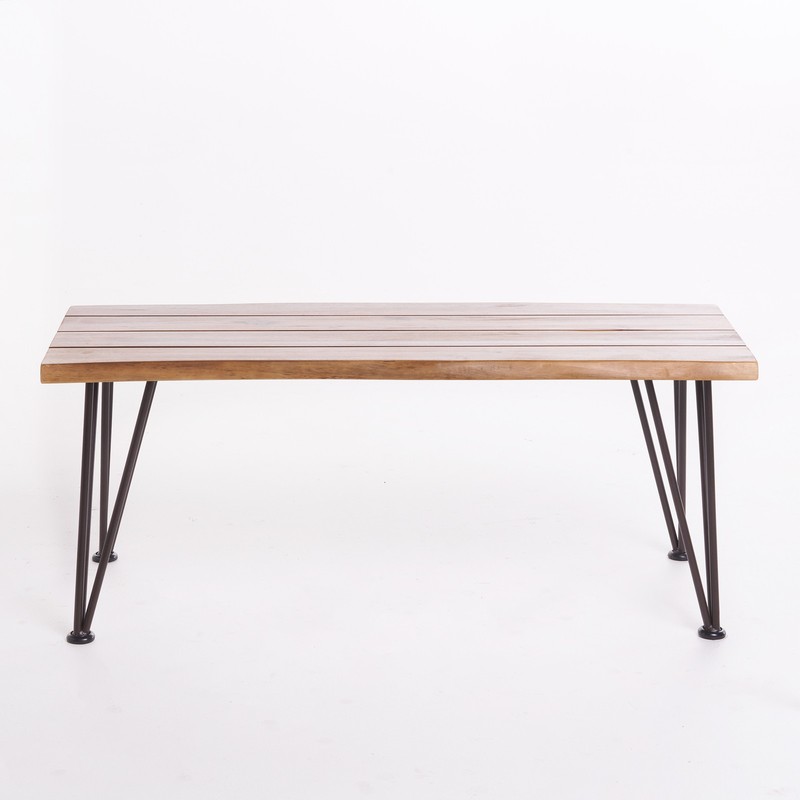 Outdoor Coffee Table Acacia Wood Teak Finish Iron Legs For Patio Yard Decor NEW gallery