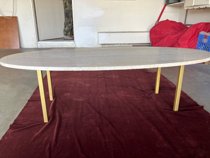 Mid Century Modern Long Oval Travertine Coffee Table gallery
