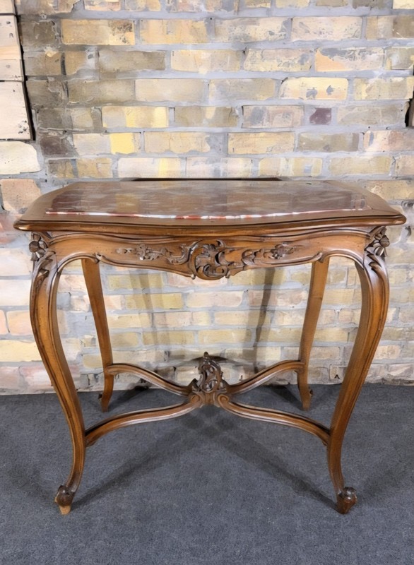 19th Century French Louis XV Walnut Marble Top End Table ~ Center Table