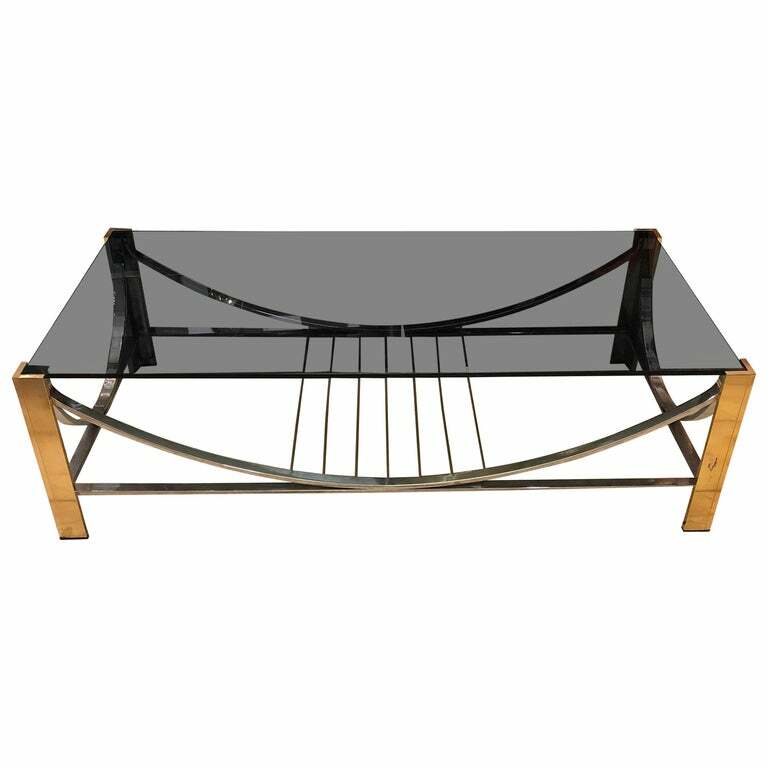 Mid-Century Modern Italian Brass, Steel and Smoked Glass Coffee Table, 1970