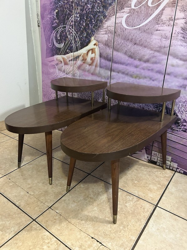 2 Mid Century Modern 2 Tier End Side Tables 1960's Formica Tops gallery