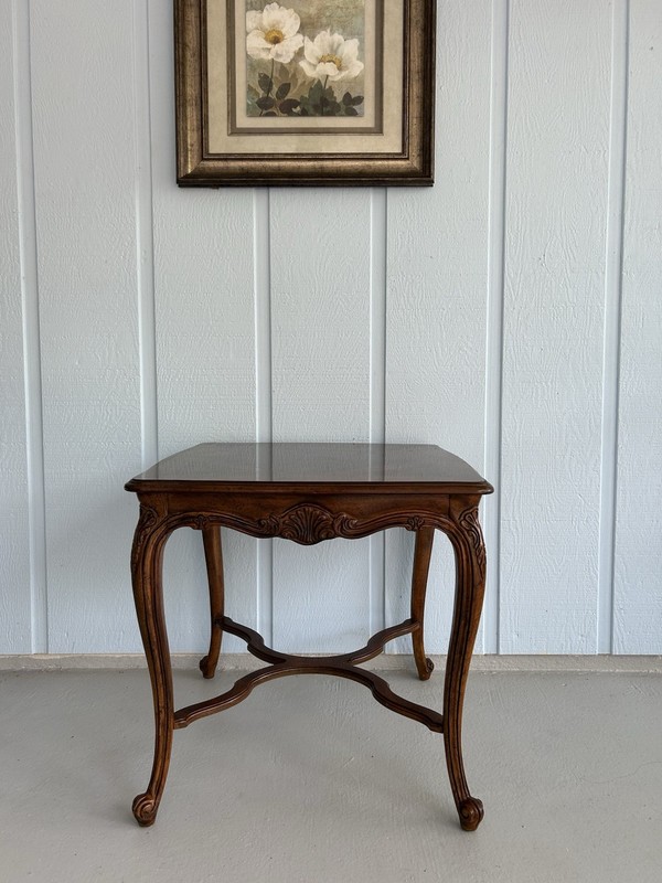 Vtg Campaign Style Fold Tray Table-Gilt Wood butler Serve Table By Scheibe-1950 gallery