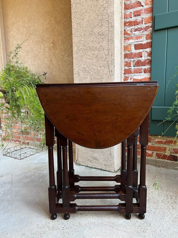 Petite Antique English Drop Leaf Side Sofa Table Mahogany Georgian Gateleg c1800 gallery
