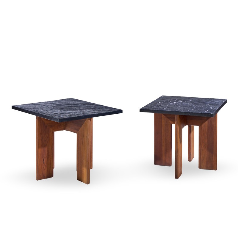 Adrian Pearsall for Craft Associates Walnut and Slate Top Side Tables - Pair gallery