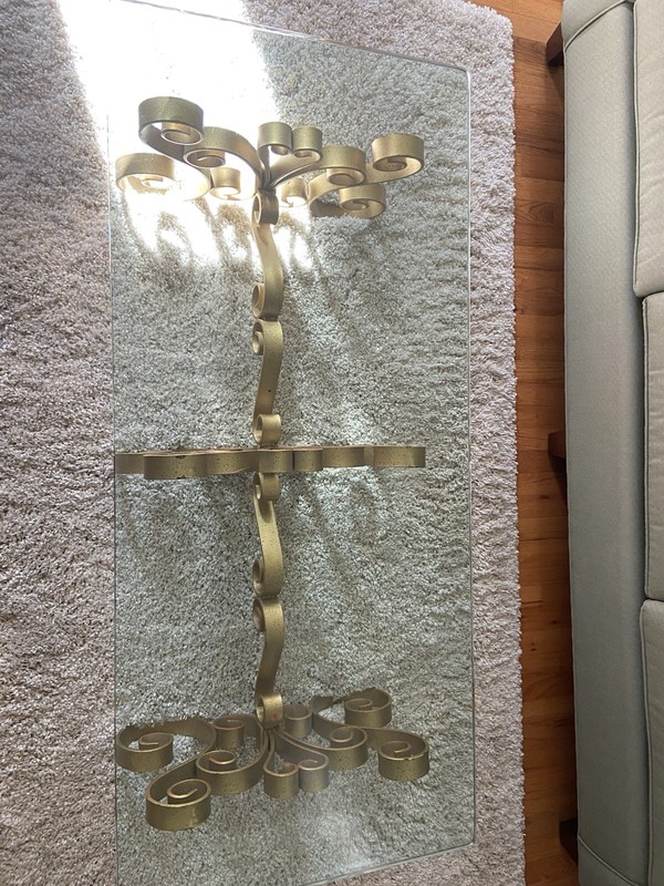 Vintage Iron Scroll Base With Glass Top Coffee Table. PICK UP ONLY gallery