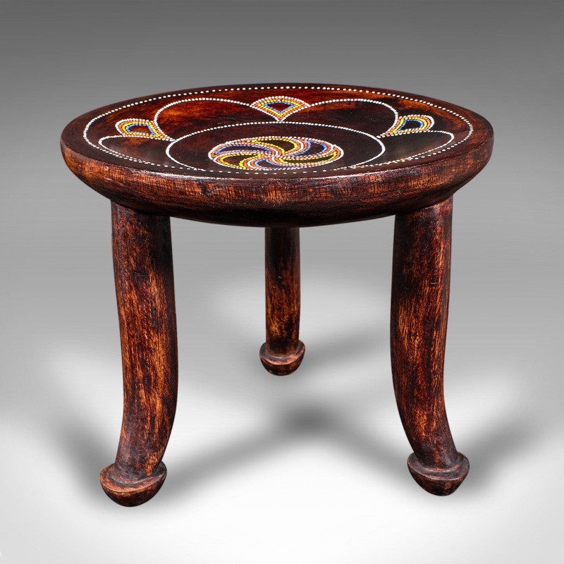 Small Antique Tribal Side Table, African, Fruitwood, Lamp, Stool, Late Victorian gallery