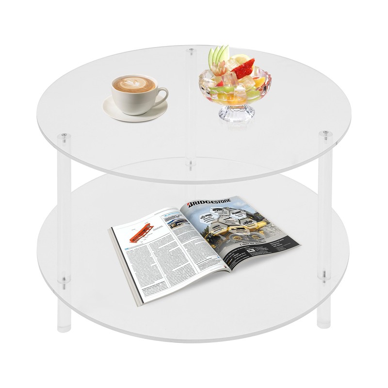 Modern Acrylic 2-tier Coffee Table Living Room Round End Table With Storage Rack gallery