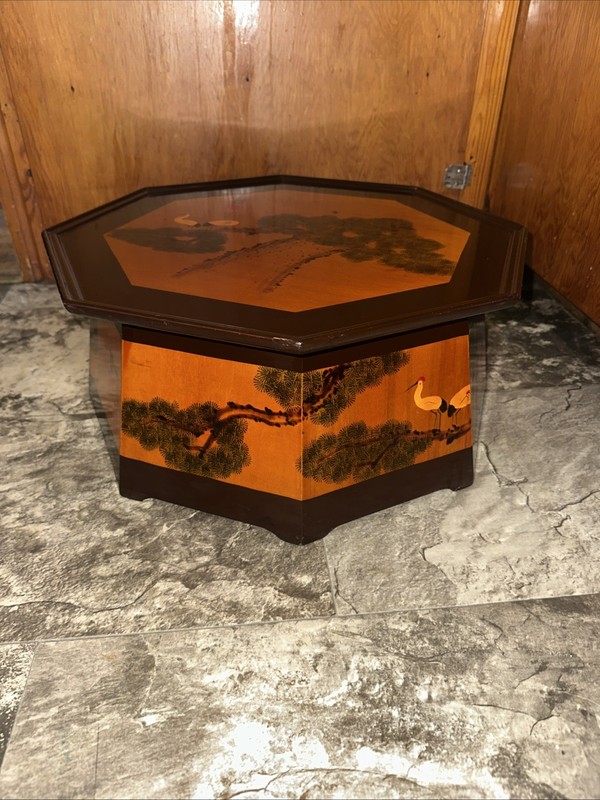 19th Century Chinoiserie Tea Table lacquer top hand painted table solid wood gallery