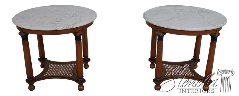LF70689: Pair French Empire Marble Top Round Lamp Tables
