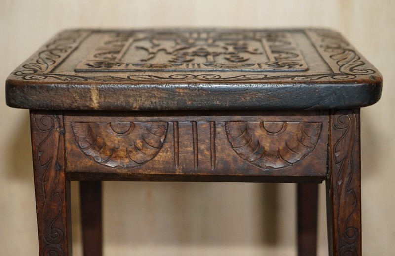 HAND CARVED 1914 - 1919 WWI SIDE TABLE MUST SEE PICTURES ONE OF A KIND PIECE gallery
