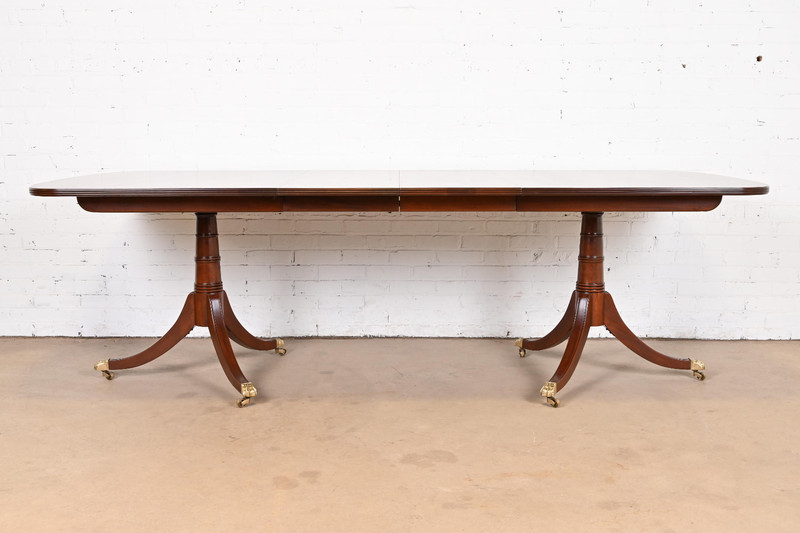 Stickley Georgian Mahogany Double Pedestal Extension Dining Table, Refinished gallery
