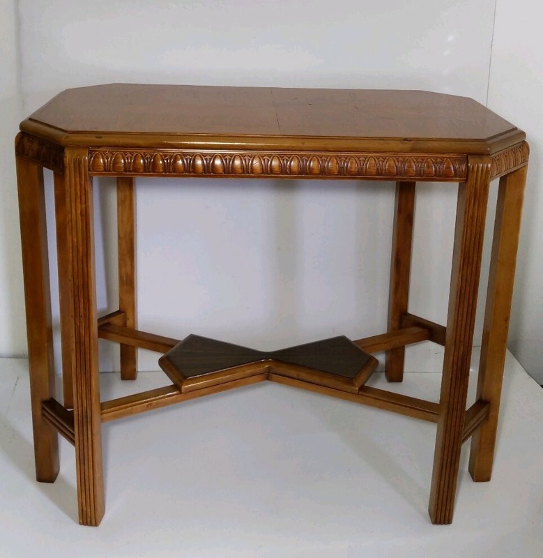 Vintage Art Deco Octagonal Wood Console/Entry/Hall Table - Regency gallery