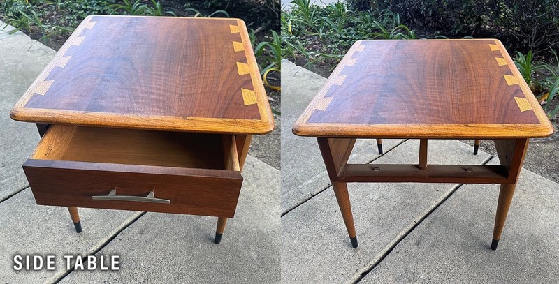1960s Mid-Century Lane Acclaim Walnut Dovetail Coffee & Side Table w/Drawer Set gallery