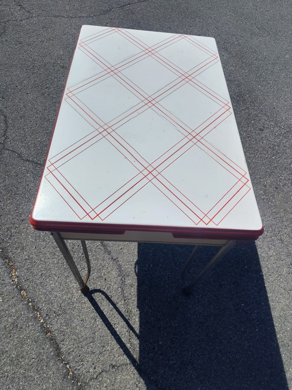 Vintage Porcelain Enamel Red And White Table With Retractable Wings gallery