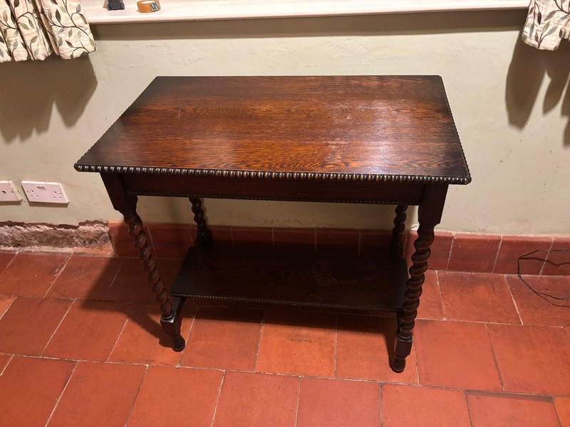 Antique Oak Side Table with Barley Twist Legs & Rare Lower Shelf
