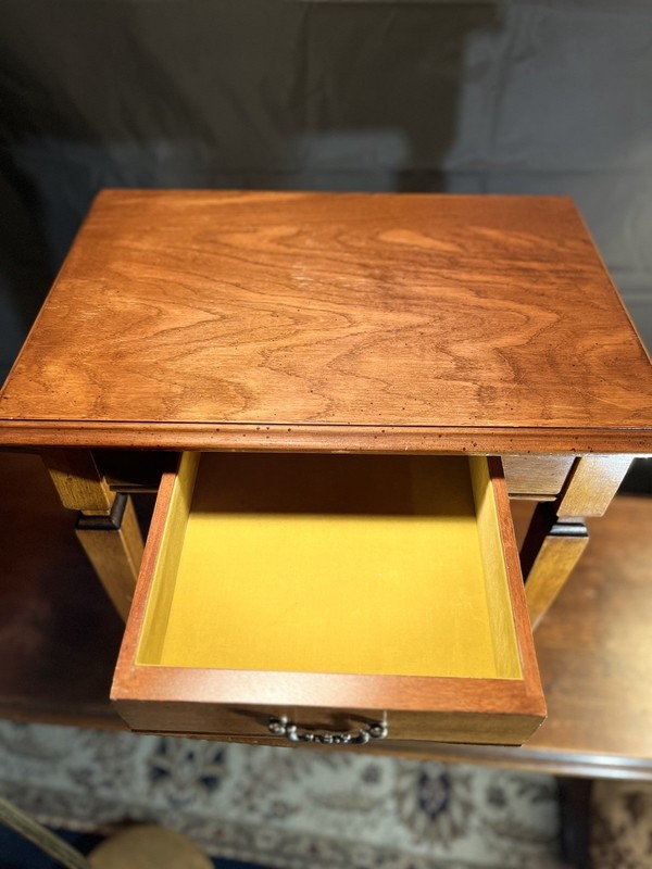 Vintage Solid Cherry Side Table w/ elt-Lined Drawer | Colonial Revival c.1935–45 gallery