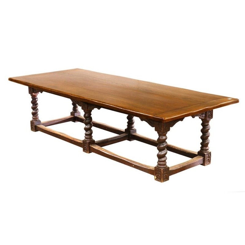 EARLY 20TH C MASSIVE ARTS AND CRAFTS WIDE PLANK OAK REFECTORY TABLE (AF1-129)