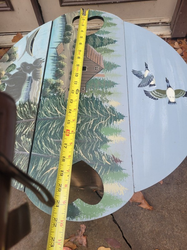 Vintage 80s Tri-fold Table Hand Painted Cottage Cabin Lake Folding Serving Tray gallery
