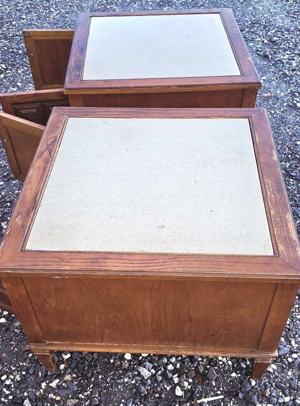 Gorgeous Mid Century Walnut? Set End Tables With Travertine Top VTG HTF Has Flaw gallery